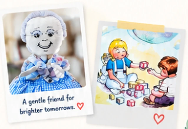Mrs. No No friendly character puppet and storybook illustrations